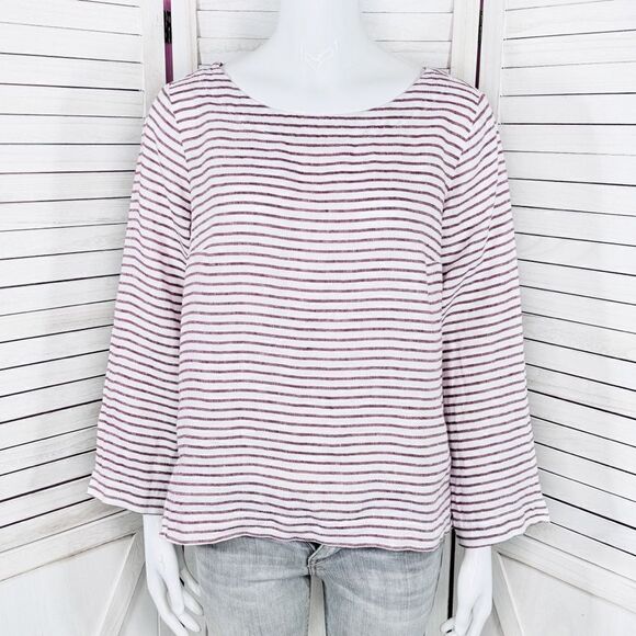 Sigrid Olsen Striped Linen Popover Shirt White Red Small - Picture 1 of 11